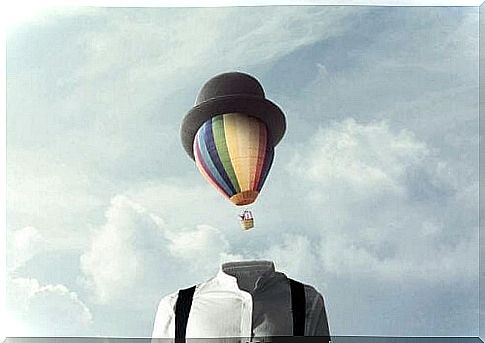 man with hot air balloon as head