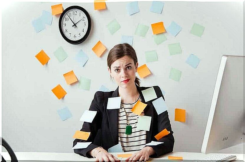 Stressed woman at work