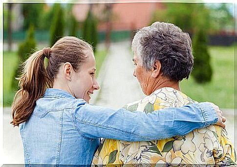 Girl takes care of older woman