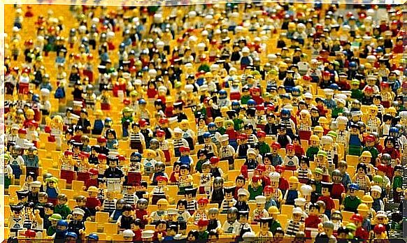 a crowd of lego people