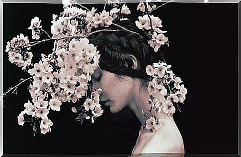 Woman with flowers on her head