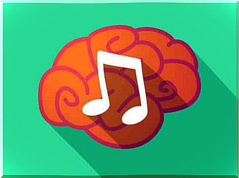 An illustration of a human brain with a musical note