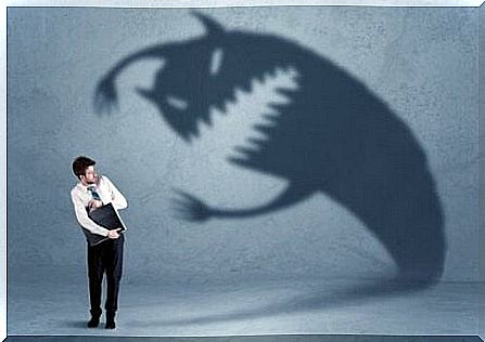 A shadow monster scares a businessman - all people share fears