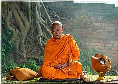 A monk meditating.