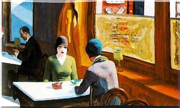 Painting by Edward Hopper, women in a café